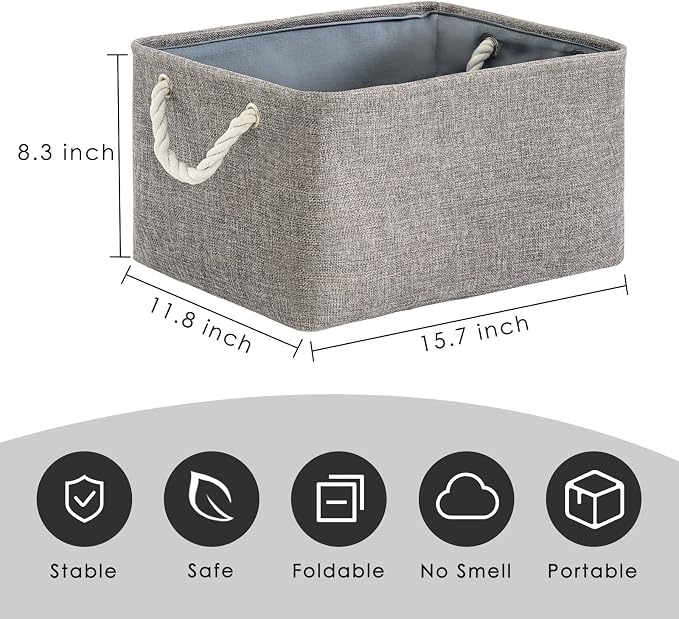 Storage Bins - 3PCS Fabric Storage Baskets for Organizing Shelves | Large Basket Closet Organizer for Home Shelf Dog Laundry Organization | Collapsible Storage Cubes W/Handles - Image 2
