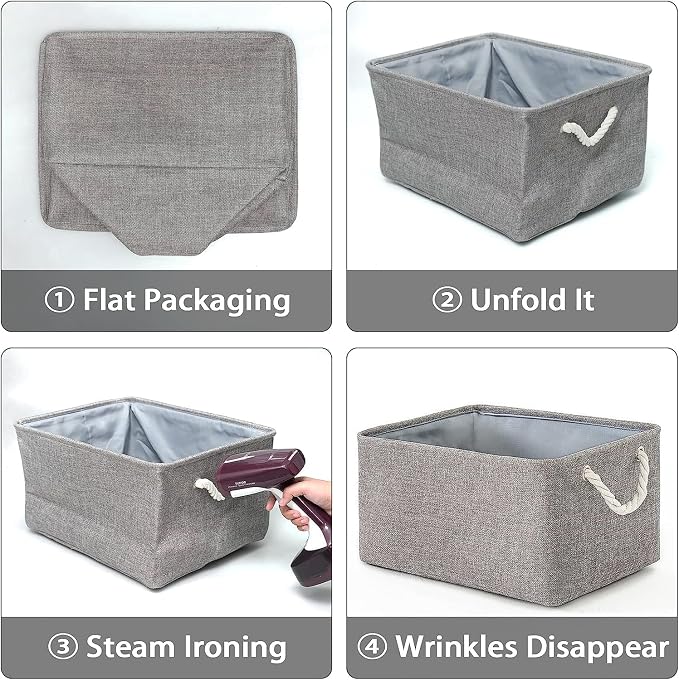 TcaFmac Organization and Storage Basket for Organizing - Large 2 Pack 16x12x12 inch Fabric Storage Cubes, Collapsible Storage Bins for Shelves Closet Gift Cloth Toy Books Baby (Grey) - Image 7