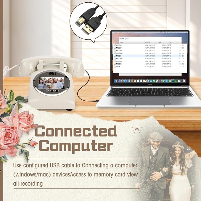 Video Audio Guest Book Wedding Phone,1080P HD Video Phone Guestbook, Preserve Your Special Occasions, Ideal for Wedding Bridal Shower, Birthday, Graduations, Baby Shower(02) - Image 7