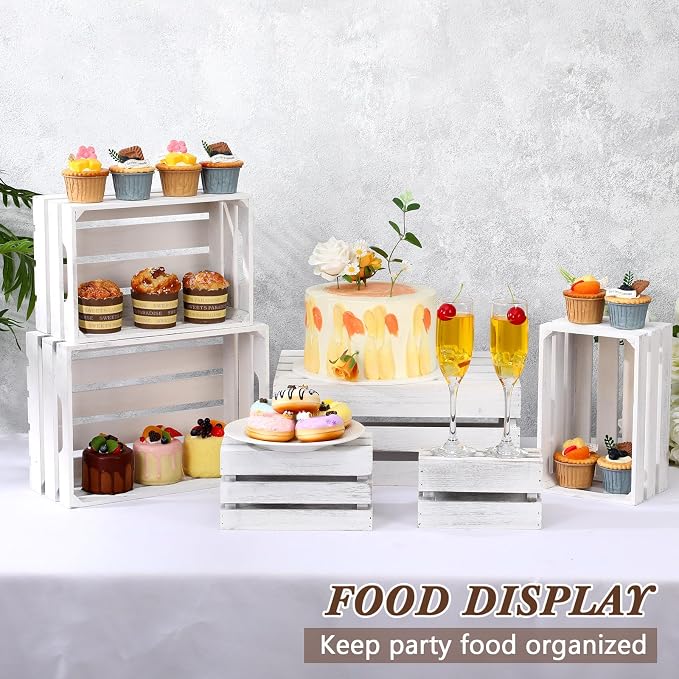 CroBlissful 6 Pcs Decorative Wood Crates for Storage Display Rustic Nesting Crates with Handle Farmhouse Wooden Storage Container Boxes for Wedding Baby Shower Birthday Party(Vintage White) - Image 3