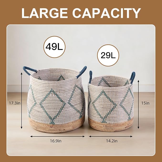 Laundry Hamper 4pcs with Handles, Natural Seagrass Woven Laundry Hamper Baskets for Home Organization - Bedroom, Bathroom, Laundry Room - Stackable for Clothes, Toys, Blankets 49L &29L & 10.7L & 7.6L - Image 5