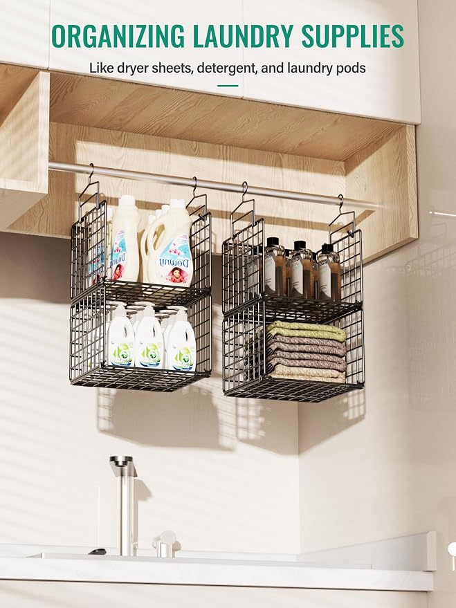 Hanging Closet Organizer, 4 Tier Metal Closet Organizers and Storage with 4 Hanging Hooks 4 S-Hooks for Wardrobe Laundry Room, Wire Storage Shelf for Clothes Sweaters Pants (Black) - Image 6