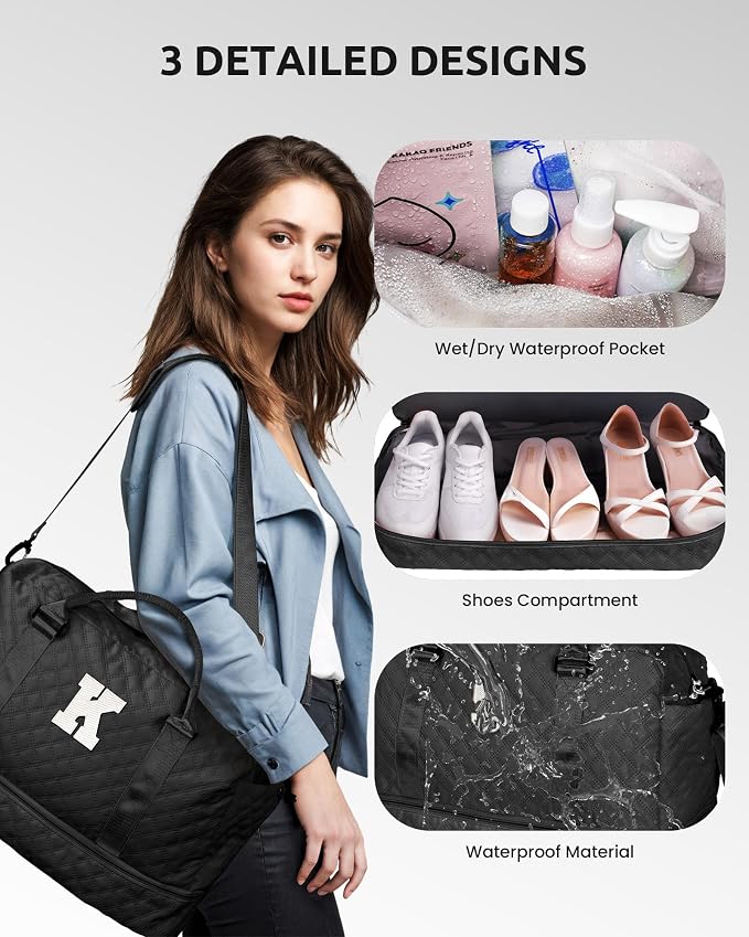 Teen Girl Gifts Trendy Stuff-Duffle Bags with Shoe Compartment | Personalized Weekender Bags, Monogram Overnight Bag, Letter Travel Bag for Women with Initial Makeup bag (Letter P) - Image 6