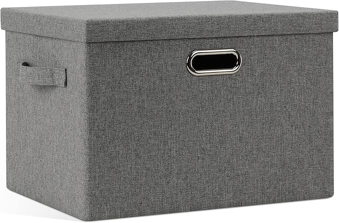 Graciadeco Large 17" 36 Quart Collapsible Stackable Storage Bins with Lids, 1 Pack Grey Foldable Fabric Closet Storage Boxes with Lids, 4 Handles Heavy-duty Linen Cube Baskets for Bedroom | 36 Quart 1 Pack Gray1 Collapsible Stackable Linen Fabric 4 Han... by GraciadecoStorage