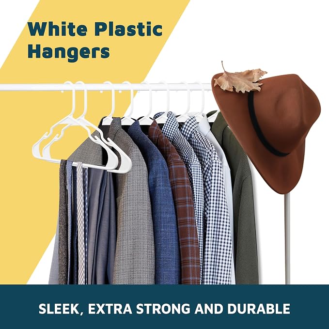 LifeMaster 50 Pcs. Lightweight White Plastic Clothes Hangers Set with Smart Shoulder Grooves - Space-Saving, Non-Slip, Durable Coat Hangers for Organized Closets - Image 9