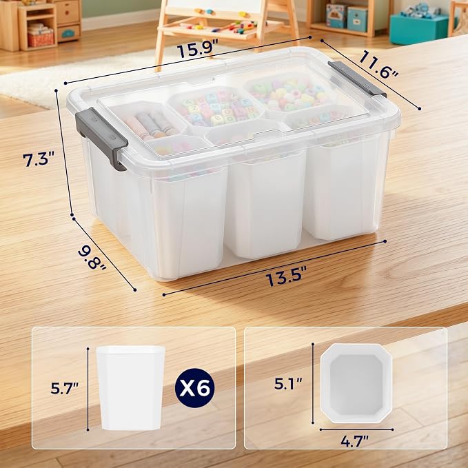 17QT 2Packs Clear Marker Organizer – 6 Detachable Inserts, Stackable Craft Organizers and Storage, Art Supply Organizer for Markers, Crayon, Pencils, Pens and Craft Supplies - Image 3