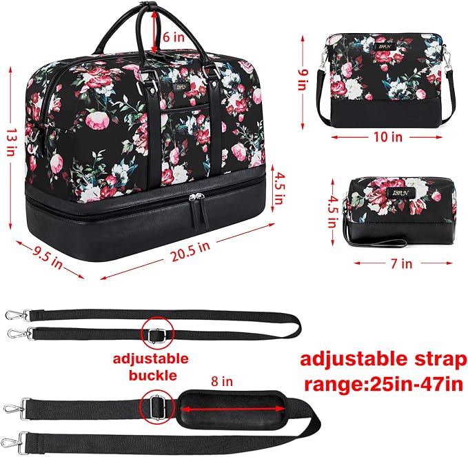 Weekender Bag for Women, Large Overnight Bag Canvas Travel Duffel Bag Carry On Tote with Shoe Compartment 21" 3Pcs Set - Image 4