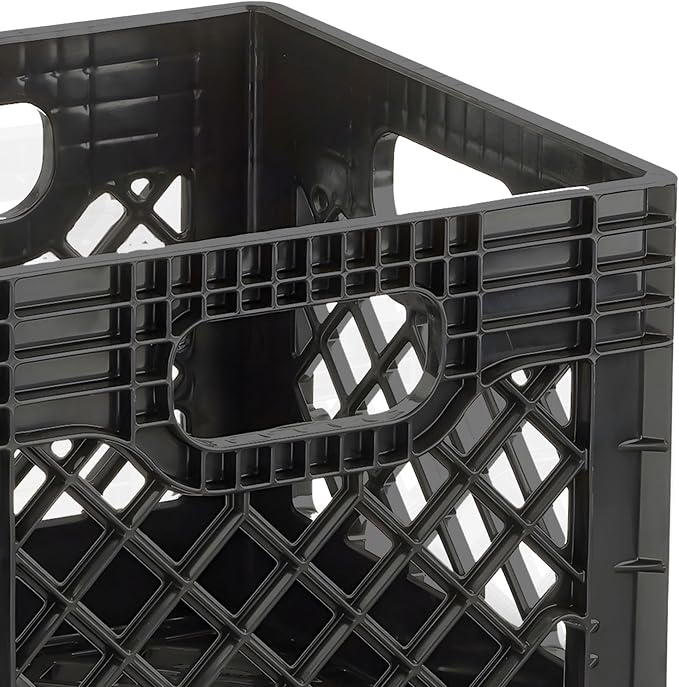 Juggernaut Storage 2-Pack Stackable Heavy Duty Milk Crates, Handles, 16 Qt | Organizing Plastic Crate Basket for Grocery Shopping, Home Supplies, and Bathroom Accessories, Black - Image 7