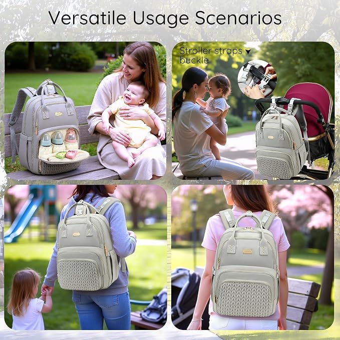 AIJIEKE Diaper Bag Backpack, Large Multi-functional Diaper Backpack, Gray | Waterproof lightweight baby backpack. With changing pad, stroller straps, insulated & wet/dry pockets. Mom & dad essential - Image 3
