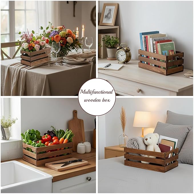 Set of 6 Decorative Wood Crates for Display, 6 Size Farmhouse Wooden Baskets Rustic Nesting Crates Decor Boxes with Handle for Storage, Container, Display, Christmas Decorations - Image 7