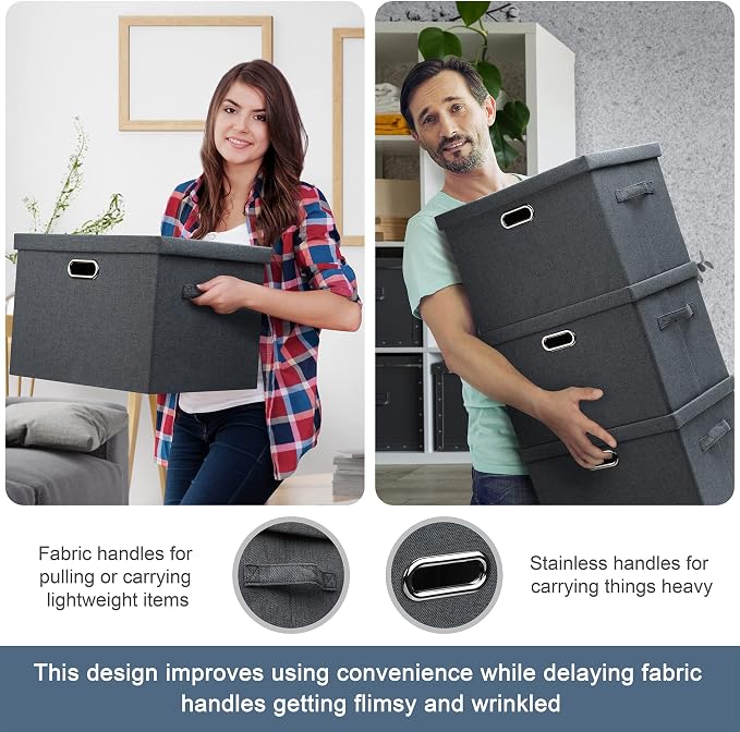 Graciadeco Medium 15" 21 Quart Collapsible Stackable Storage Bins with Lids, 5 Packs Dark Gray Foldable Fabric Closet Storage Boxes with Lids, Lidded Heavy-duty Linen Baskets(15x11x8) | 21 Quart 5 Pack Dark Gray Collapsible Stackable Linen Fabric 4 Han... - Image 6
