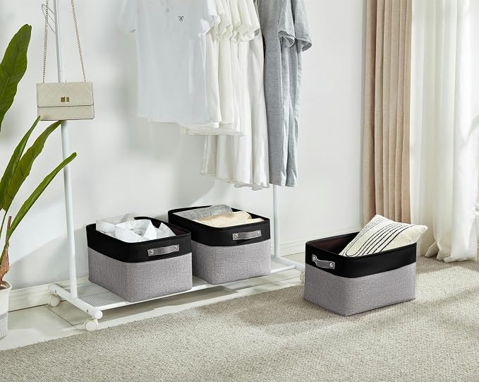 DECOMOMO Storage Bins, Extra Large Fabric Storage Baskets for Shelves 3Pack | 15.8 x 12.5 x 10 inches Decorative Linen Closet Organizers (Grey & Black) - Image 6