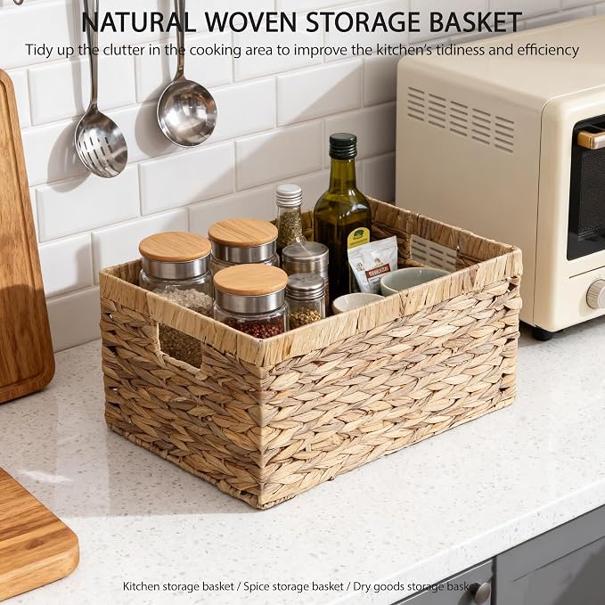 Storage Container, Natural Water Hyacinth Storage Bins Rectangular Basket,Arts and Crafts. | Natural Rectangular Basket Decorative Organizer Basket for Bathroom, Bedroom, Closet, Handwoven Home Storage - Image 7