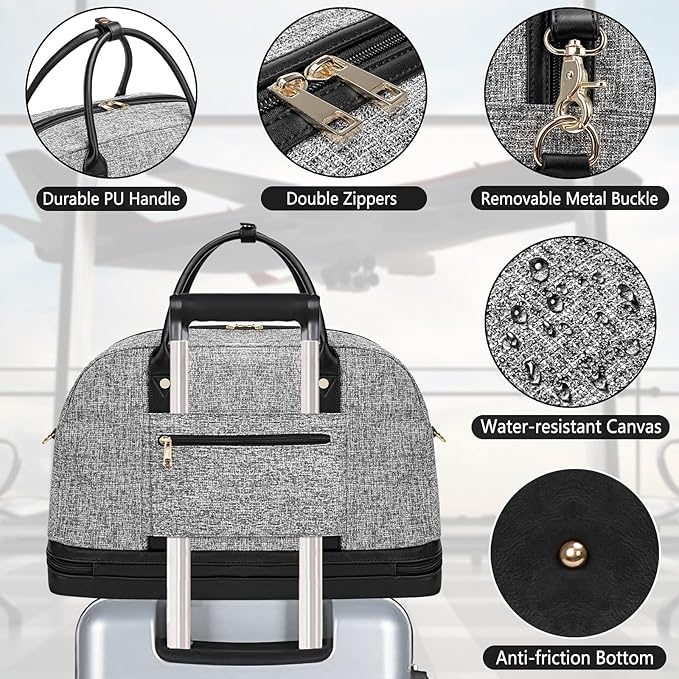 Weekender Bag for Women Canvas Overnight Bag Large Travel Tote Bag Carry on Shoulder Duffle Bag With Shoe Compartment,Perfect for Travel/Daily Use/Birthday Gift … - Image 4