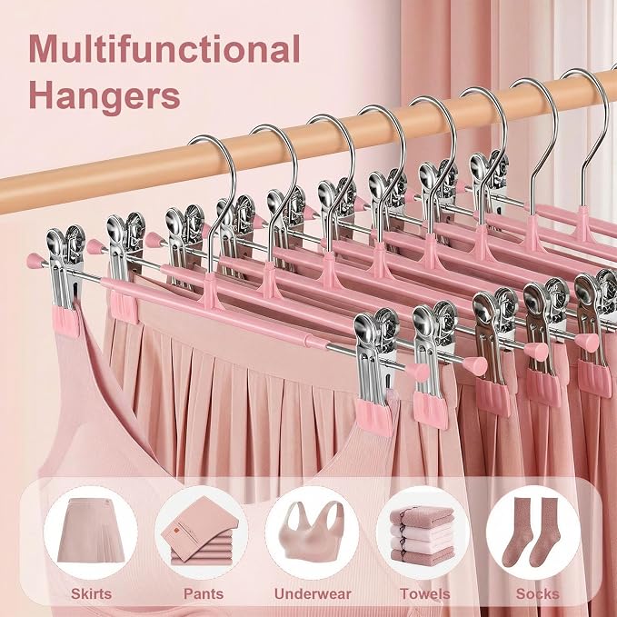 POZEAN Pants Hangers with Clips for Women 50 Pack, 12Inch Adjustable Heavy Duty Skirt Hangers, Space Saving Non-Slip Shorts Jeans Trousers Clothes Hangers, Pink - Image 4