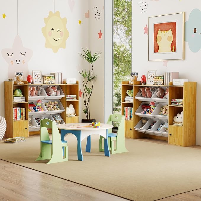 Costzon Kids Toy Storage Organizer w/ 8 Bins, Wooden Toddler Bookcase w/Open Shelves & Cabinet, Multifunctional Toy Storage Cabinet for Kids Room, Nursery & Playroom - Image 8