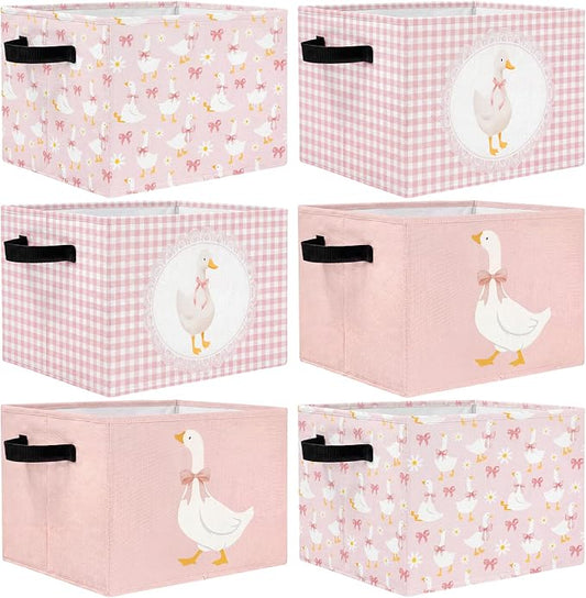 CHENGU 6 Pack Pink Silly Goose Storage Bin Cute Collapsible Storage Basket for Girl Large Foldable Laundry Box with Handle Decorative Clothing Basket for Girl Nursery Bedroom Home Baby Shower Birthday by CHENGU