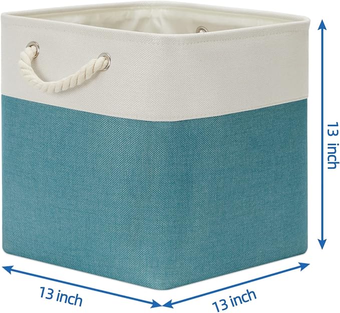 Temary Fabric Storage Set - 4 Large Cube Baskets (13x13), White & Teal - Image 2