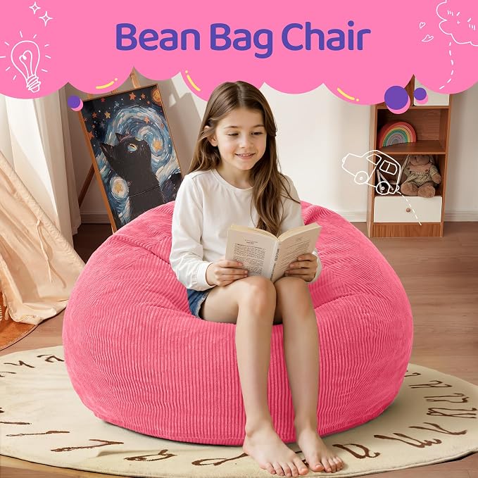 2FT Bean Bag Chair: 2' Small Bean Bags with Memory Foam Filled | Beanbag Chairs with Handle,Teardrop Bean Bag Sofa with Corduroy Machine Washable Cover for Living Room,Bedroom-Pink - Image 4