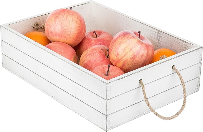MyGift Vintage White Wood Organizer Storage Crate Bin with Rope Handles | Open-top farmhouse bin keeps toiletries, magazines, pantry items, toys, and household essentials neatly stored and accessible - Image 2