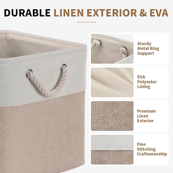 13×15×13 Inch Foldable Fabric Storage Basket with Handles | Large Storage Basket,6 Pack Storage Cubes,Home Organisation Solutions,Closet Storage (White&Beige) - Image 3