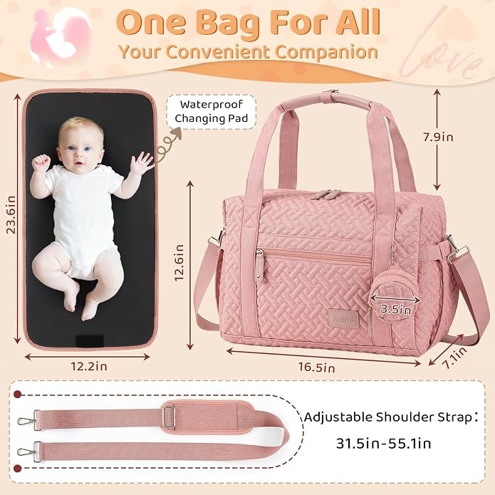 Diaper Bag Tote, Large Capacity Travel Diaper Bags With Changing Pad, Hospital Bag For Labor Delivery, Baby Bag - Image 6