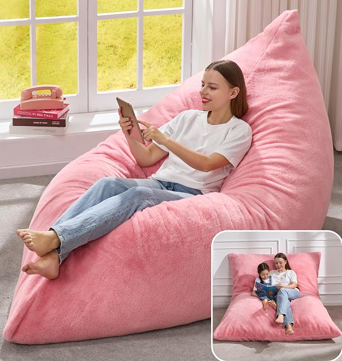 Hobestluk Adult Bean Bag Chair 3 in 1 Convertible Large Bean Bag Sofa | Plush Pink,Machine Washable,Removable Cover,Easy Convert And Install, Oversied Floor Bed,For Livingroom Bedroom by YourHomeDeservesMore