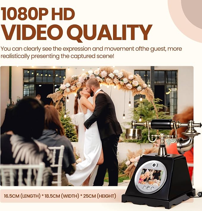 Video Audio Guest Book Wedding Phone,1080P HD Video Phone Guestbook, Preserve Your Special Occasions, Ideal for Wedding Bridal Shower, Birthday, Graduations, Baby Shower(Retro Black) - Image 4