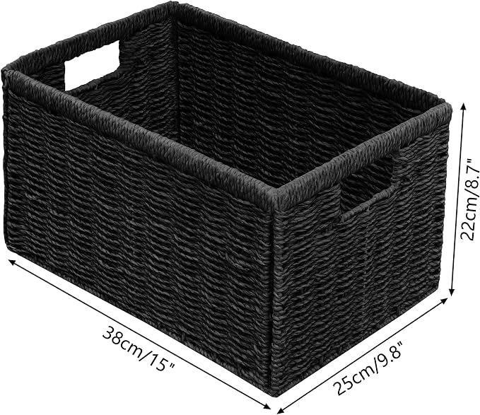 2 Packs Large Wicker Storage Basket, Closet Storage Baskets Bins for Shelves, Decorative Collapsible Baskets for Organizing Clothes Toy Nursery Bathroom Organizers and Storage, Black - Image 2