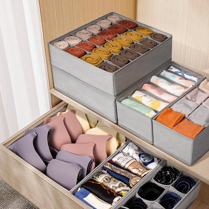 16 Pack Sock Underwear Drawer Organizer, 96 Cells Dresser Organizer for Baby Clothes, Foldable Fabric Closet Organization and Storage Dividers Bins for Nursery, Bedroom - Image 5