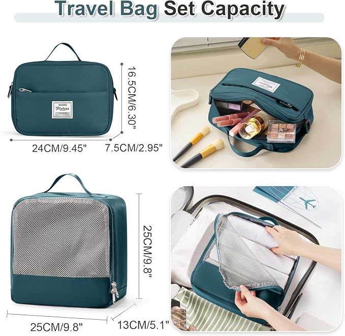 Weekender Bags for Women, Travel Duffel Bags with Shoe Compartment & Wet Pocket,Personal Item Travel Bag for Airlines,Carry on Overnight Tote Bag for women,3Pcs Set，Peacock Blue - Image 3