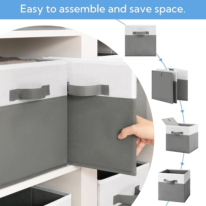 Cupic Cupid 6-Pack 11x11 Storage Cube, Fabric Storage Cubes, Gray and White | Foldable, Reinforced Front Handle, Holds Blankets, Towels, Linens and More, Fits Shelves, Closet, Bedroom, Dorm - Image 5