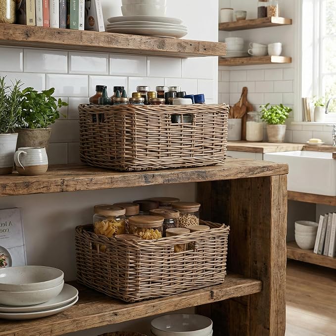 StorageWorks Pantry Baskets, Willow Storage Baskets for Organizing, Shelves, Pantry Organizers and Storage, Light Brown, 15" L x 11" W x 6 ¾"H - Image 6