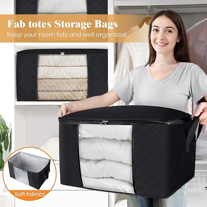 8 Pack Storage Bags for Clothes Blanket Storage Bins with Lids | Foldable Closet Organizers with Zippers,Window and Handles,Fabric Storage Bins for Sweater,Comforter,Bedding,Dorm essentials - Image 5