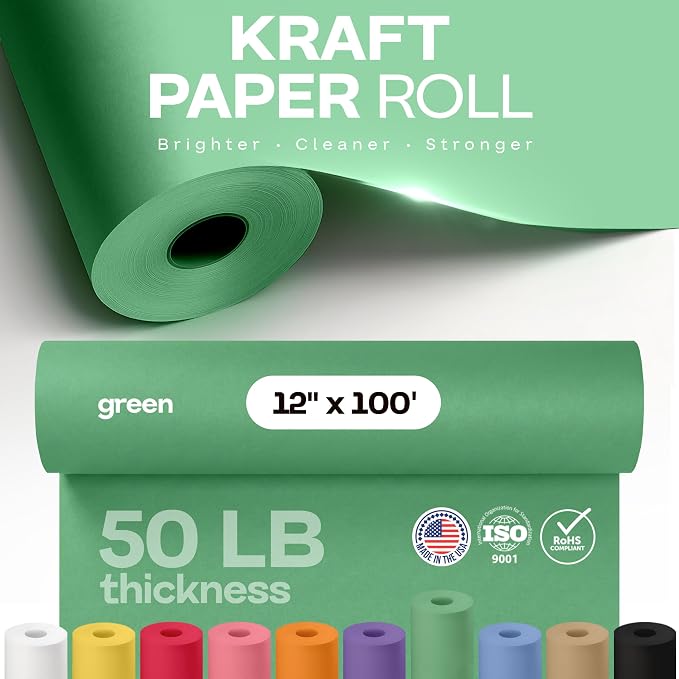 12" x 1200" (100 ft) Green Kraft Paper Roll - USA-Made Quality Craft Paper for Gift Wrapping, Kids' Arts & Crafts, School Projects - Natural Material 50lb Thickness by IDL Packaging - Image 4