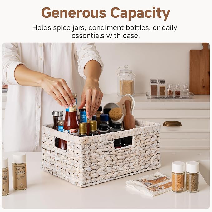 StorageWorks Pantry Baskets, Water Hyacinth White Wicker Baskets, 1-Pack | Wicker Storage Baskets for Organizing,Pantry Organizers and Storage,White Basket with Handle,White Woven Basket,Wicker Basket - Image 4