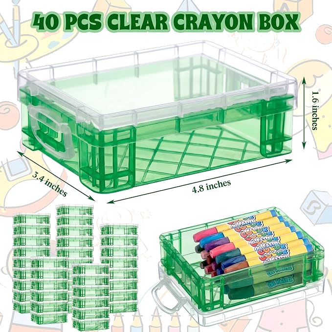 Suzile 40 Pcs Plastic Crayon Boxes Holds 24 Crayon with Snap Lid Storage Container Clear Stackable Case for School Office Classroom Supplies Pen Pencil Craft(Turquoise) - Image 2