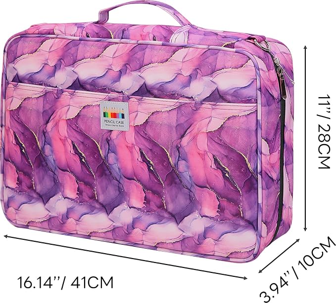 JAKAGO 480 Slots Colored Pencil Case Extra Large Capacity Pen Holder for Artist Painter Zipper Organizer Bag for Marker Highlighter Storage Case for Office Sketch Travel Supplies (Marble Purple) - Image 2