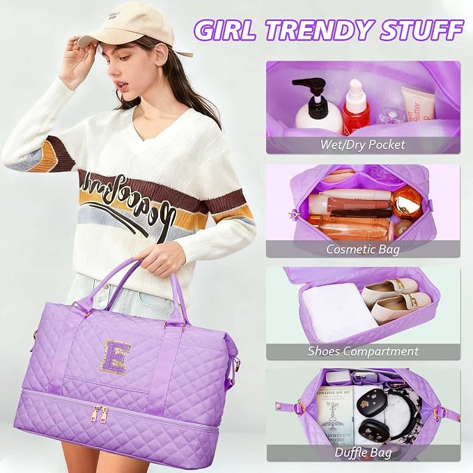 Gifts for Teen Girls Dance Weekender Bag for Girls (Purple,E) | Gifts for Teen Girls-Overnight Bags with Toiletry Bag-Weekender Bags with Shoe Compartment for Travel - Image 5