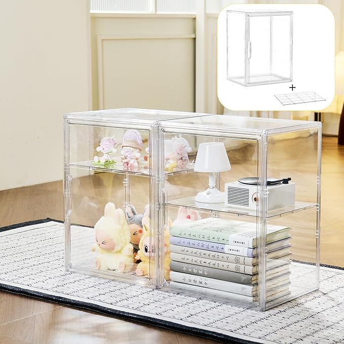 LXLXXL 2 Tiers Clear Acrylic Display Case with Removable Shelf for Figures | Clear Acrylic Showcase 2 Tier for POP MART Figures, Makeup, with Removable Shelf, Dustproof Collectible Display Box Organizer - Image 2