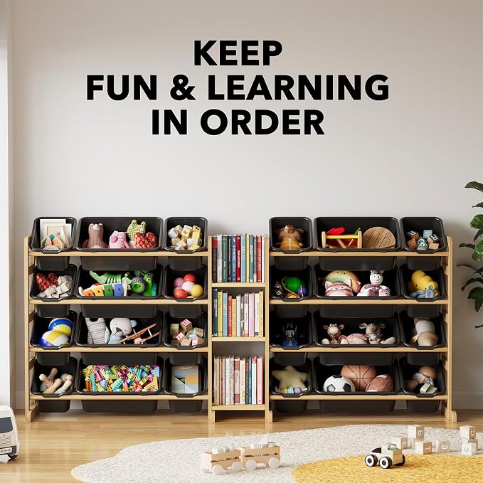 SpaceAid Large Toy Storage Organizer with 24 Bins and 3 Shelves, Toy Organizers Storage Bookshelf, Kids Bin Shelf Box Bookcase for Bedroom Playroom Organization Room Decor, True Black - Image 6