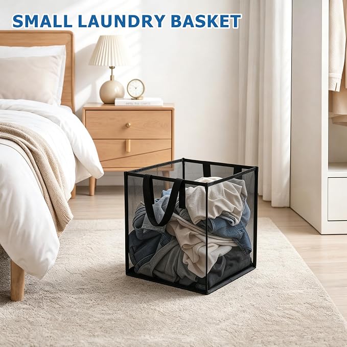 2 Pack Mesh Pop Up Laundry Basket with Handles 32L Portable and Collapsible Laundry Hamper Foldable Storage Organizer for Laundry Room Clothes Toys - Image 2