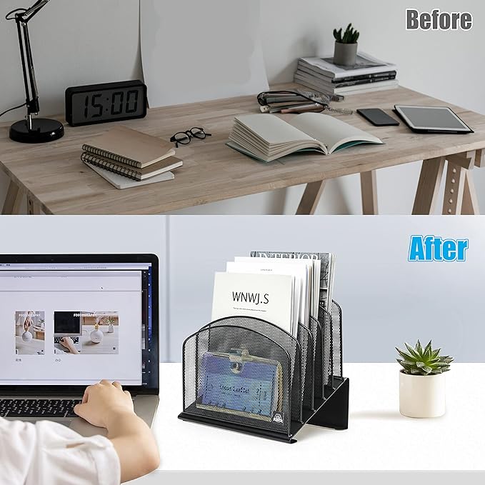 Delifox Inclined Desk File Organizer,Vertical File Folder Holder Stand Metal Rack File Sorter for Office Classroom Desktop Organization (1, Black, 5) - Image 6