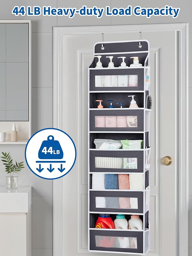 JARLINK Over The Door Organizer, 5 Shelf Hanging Organizer w/ 5 Pockets | 44 lbs Weight Capacity Hanging Storage for Bathroom, Bedroom, Nursery, RV, Pantry (Dark Grey) - Image 8