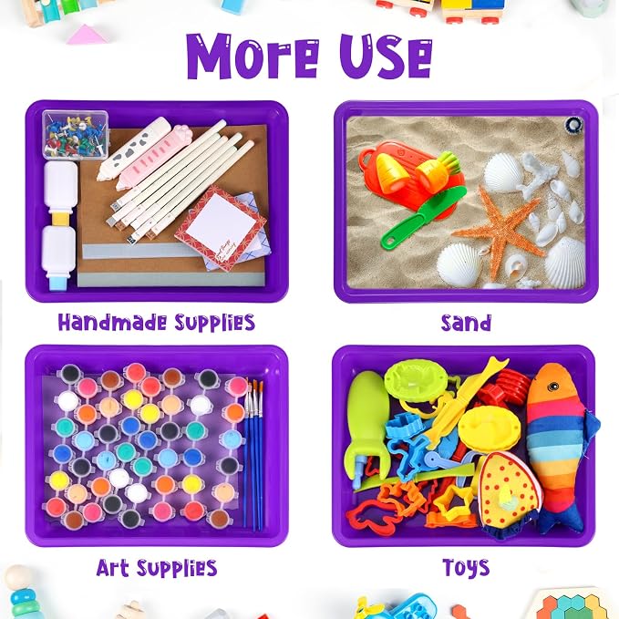 Maitys 24 Pcs Plastic Art Tray 11x8.7x1 Inch Activity Craft Tray,Purple | Classroom Serving Trays, Stackable Storage, Sand Trays for School Painting Beads Crafts DIY Projects - Image 4