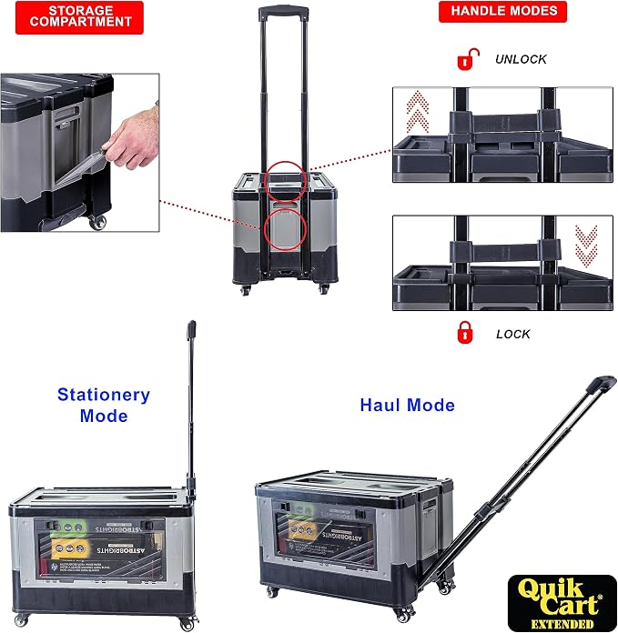 dbest Products Quik Cart Extended Collapsible Rolling Crate - Gray & Black | with Wheels, Dual Side Doors, Two-Position Handle, 360 Spinner Wheels, Foldable Utility Basket Cart with Seat, 80 lbs - Image 3