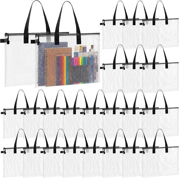 Reginary 24 Pcs Mesh Zipper Pouch File Bags with Handle Bulk A4 11 x 13.8 Inch Zipper Mesh Document Pouch Artwork Storage Organize for Office School Supplies Paintings Puzzle Travel Storage(Black) - Image 8