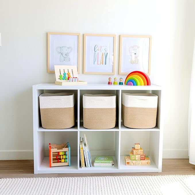 NaturalCozy Storage Cubes 11 Inch Cotton Rope Woven Baskets for Organizing, 3-Pack | Cube Storage Bin | Square Storage Baskets for Shelves Organizer, Classroom, Kids Toy Bins, Closet, Baby Nursery - Image 3