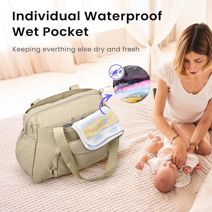 VONAL Diaper Bag Tote, Large 24L Diaper Bags Waterproof Hospital Bag for Labor Delivery, Travel Diaper Tote Baby Bag - Image 4