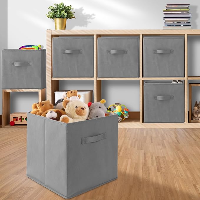 Casafield Set of 12 Collapsible Fabric Cube Storage Bins, Gray - 13" Foldable Cloth Baskets for Shelves, Cubby Organizers & More - Image 5